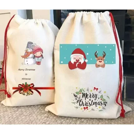 Blank Santa Sublimation Sac Decorations DIY Personlized Drawstring Bag Christmas Gift Bags Pocket Heat Transfer S