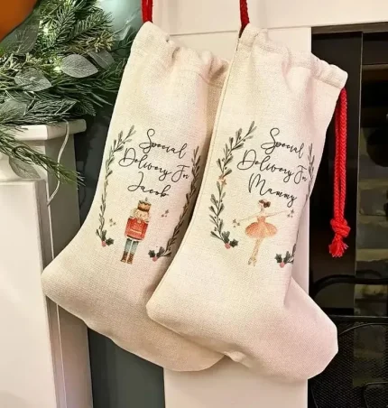 DIY Sublimation Blank Bags Printing Linen Stockings Christmas Decoration Socks Halloween Advertising Drawstring Santa Sack Gift Kids