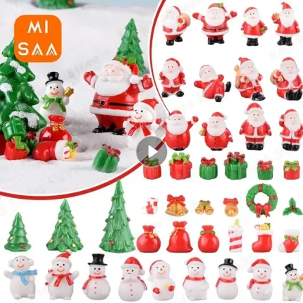 Christmas Decorations Mini Resin Figurines Micro Landscape Table Top Display Small Gift Elk Santa Snowman Bell Diy Home Xmas Ornaments Otsg3