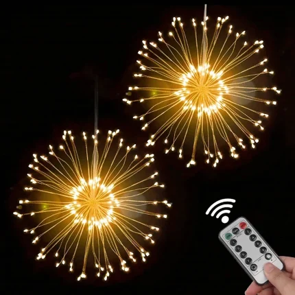 150200 LED String Fairy Lights Hanging Starburst Lamp DIY Firework Christmas Garland Festival Decoration Remote Twinkle 241029