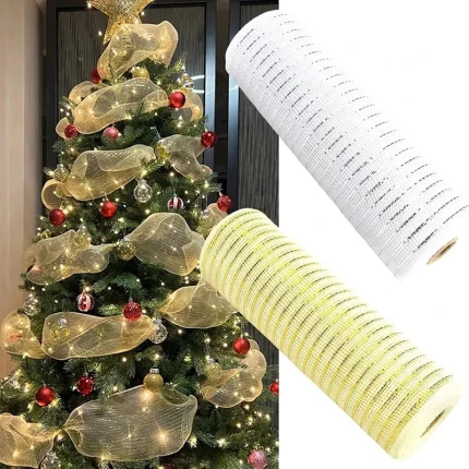 Christmas Ribbon Tree Decoration Mesh Tulle Roll Fabric Pendant Merry Decor For Home 2025 Xmas Gifts DIY Year 241029