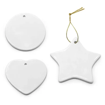 DIY Christmas Decoration Sublimation Ceramic Ornament Double Sides Round Heart Thermal Transfer Blank Pendants Customized Party Decorations