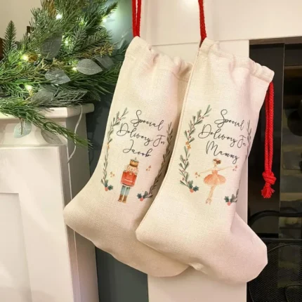 DIY Sublimation Blank Bags Printing Linen Stockings Christmas Decoration Socks Halloween Advertising Drawstring Sock Santa Sack Large Gift Kids Personalized